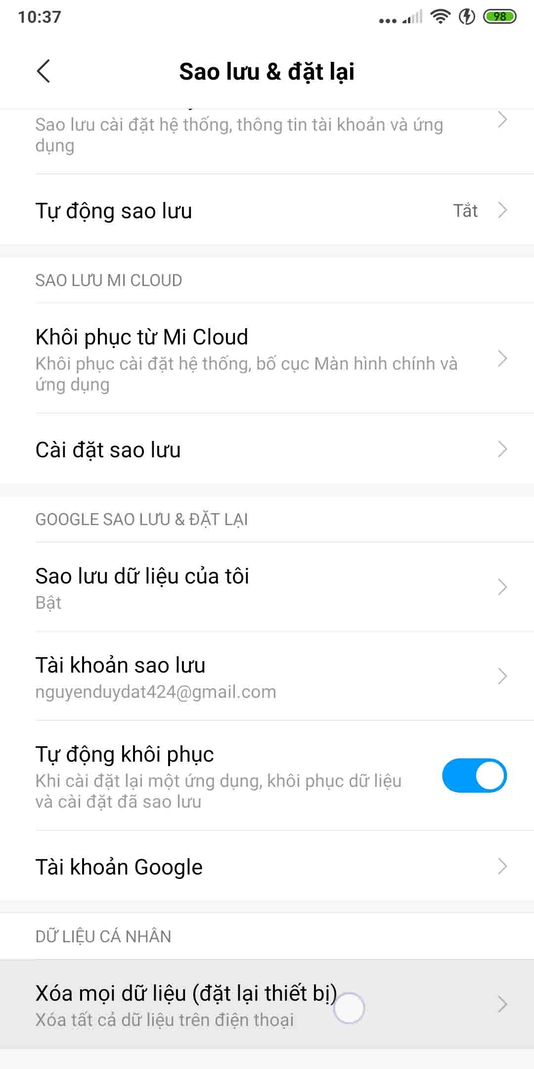 Cách factory reset chính xác cho Redmi K20 Pro