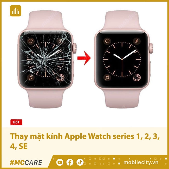 Thay mặt kính Apple Watch series 1, 2, 3, 4, SE giá rẻ nhất tại Hà Nội, Đà Nẵng, Tp.HCM