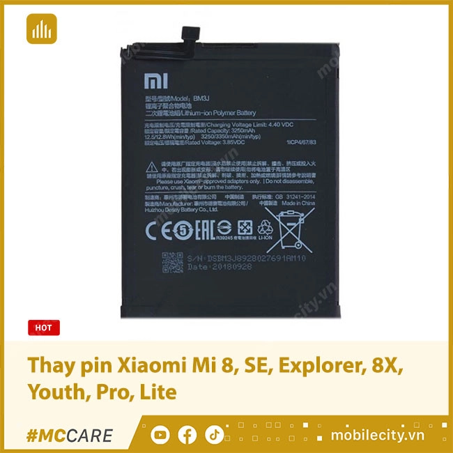Thay pin Xiaomi Mi 8 SE, Explorer, 8X, Youth, Pro, Lite chính hãng