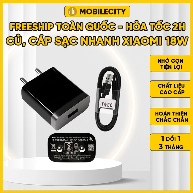 Combo cáp sạc, củ sạc nhanh Xiaomi 18W (Redmi 10C, POCO C40, Redmi 10 2022)