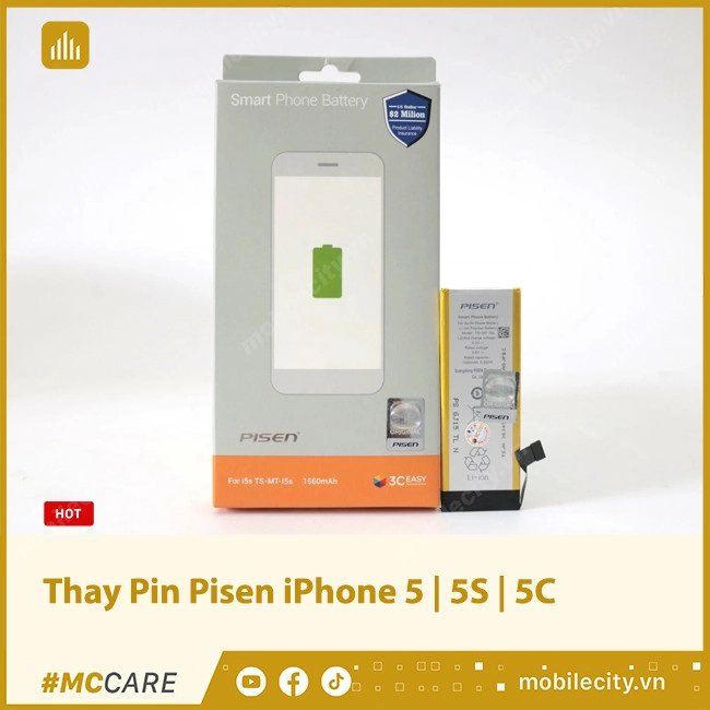 Bảng giá thay Pin Pisen iPhone 5 Chính hãng, GIÁ RẺ nhất thị trường