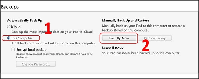 Sao lưu dữ liệu iPhone qua iTunes