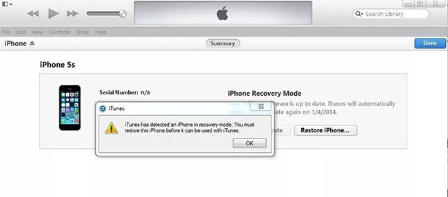 Thực hiện lệnh restore iPhone
