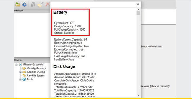 Thông tin chi tiết về pin iPhone - iBackupBot