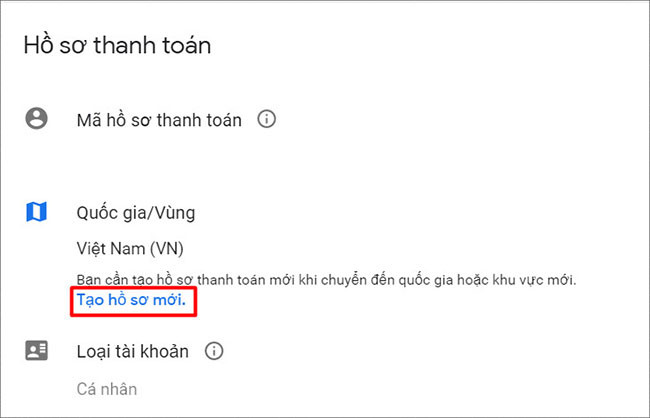 Sau đó chọn tạo hồ sơ của bạn