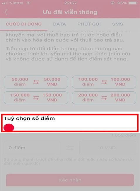 Bạn chọn dịch vụ cần đổi và nhập số điểm muốn đổi