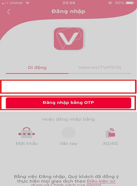 Bạn đăng nhập vào My Viettel bằng số điện thoại và mã OTP