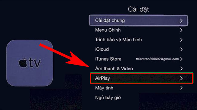 Bạn vào Cài đặt rồi bật AirPlay