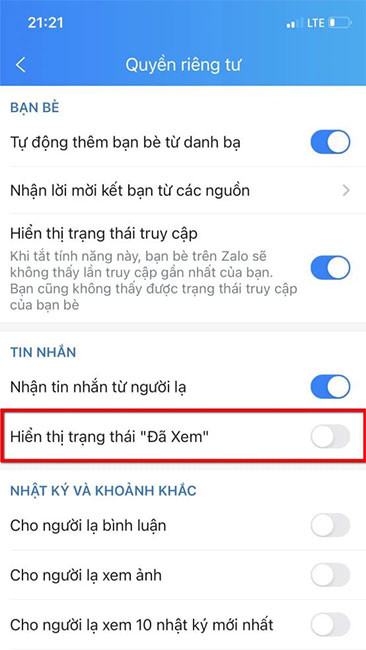 Bạn tắt chế độ đã xem bằng cách gạt nút sang trái