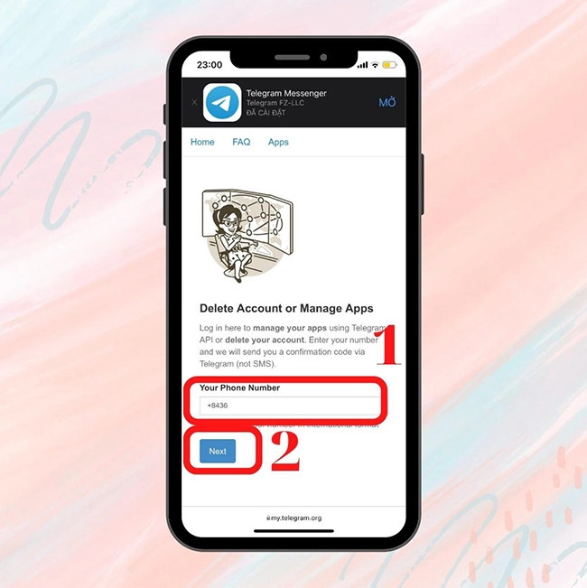 cach-xoa-tai-khoan-telegram-nhap-so-dien-thoai-va-bam-next