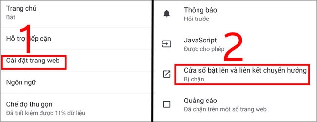 Bạn vào cài đặt trang web để tìm tính năng chuyển hướng