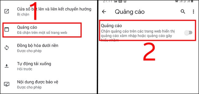 Bạn quay lại và tắt tính năng quảng cáo trên Chrome để chặn quảng cáo tốt hơn