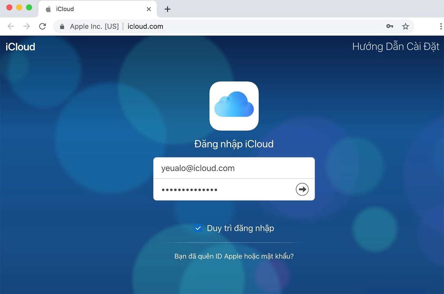 Bạn đăng nhập vào tài khoản iCloud của mình