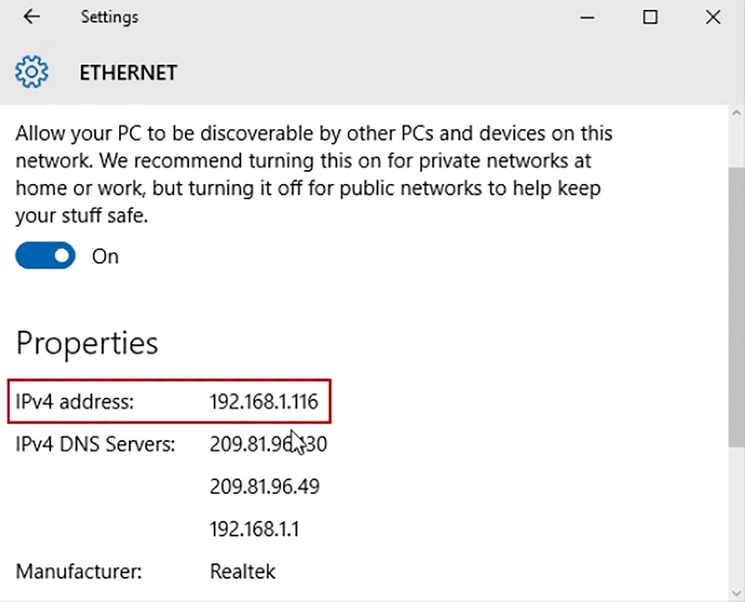 Sau đó bạn chọn biểu tượng Ethernet Connected