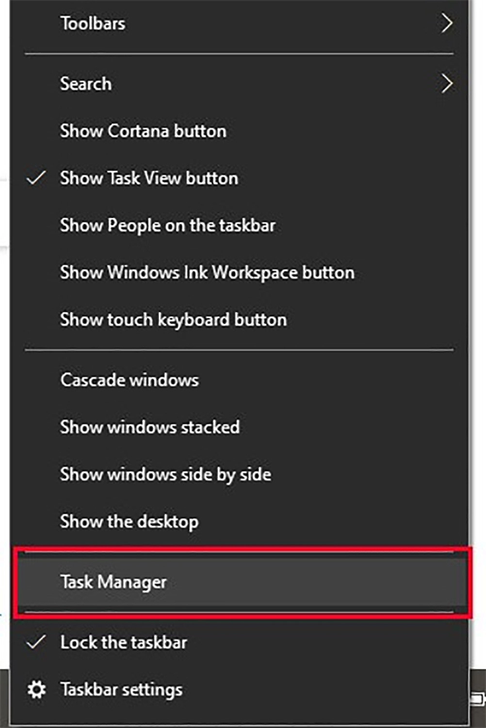 Bạn nhấn chuột phải vào Taskbar để chọn Task Manager
