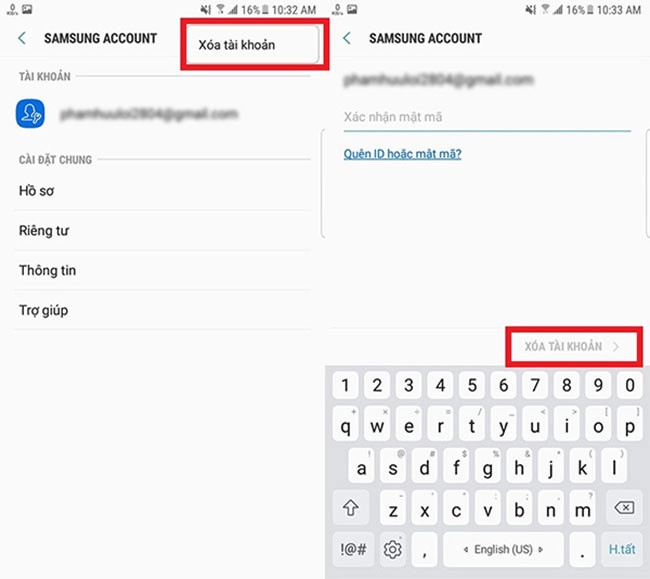 Bạn chọn Xoá tài khoản để thực hiện xoá Account
