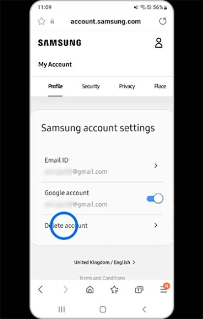 Và chọn Delete Account để xoá tài khoản