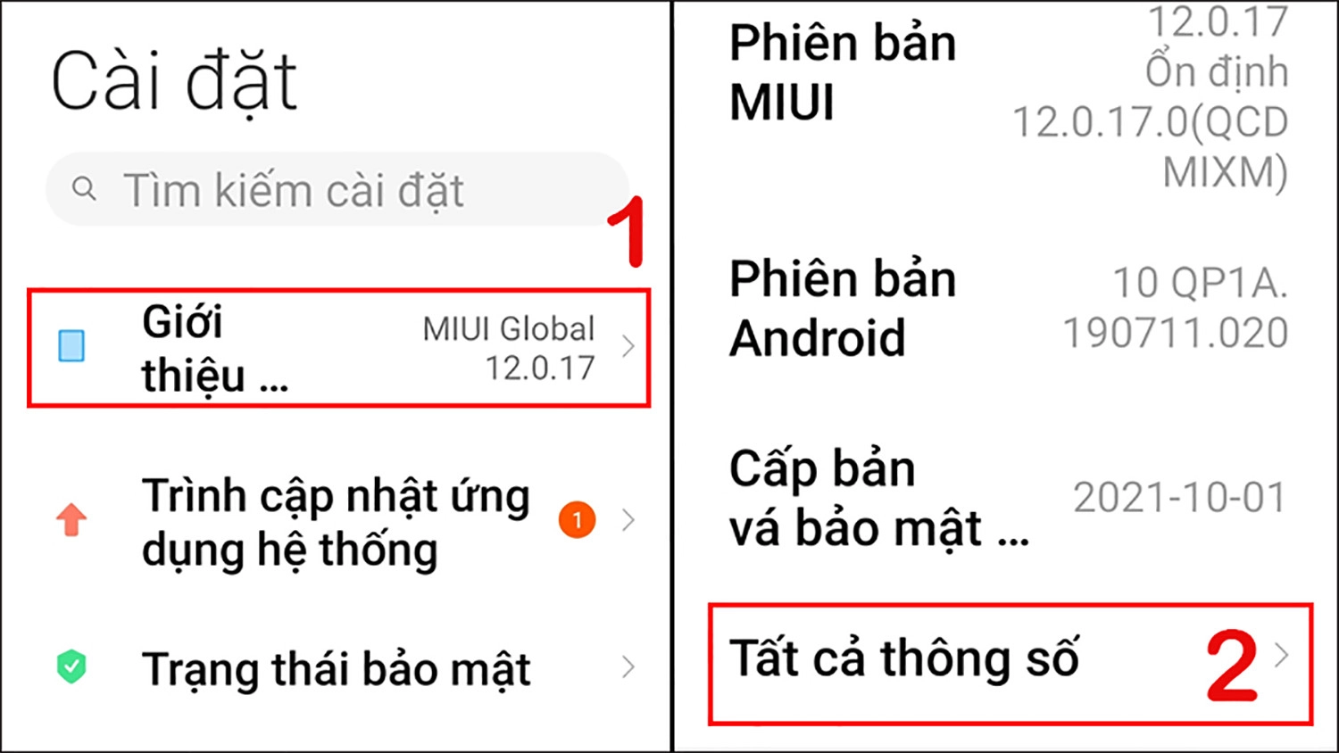 Bạn vào cài đặt chọn giới thiệu để xem thông tin máy