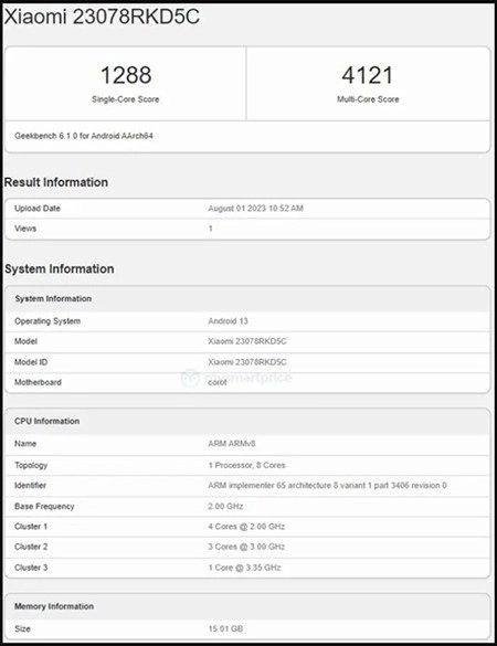 Redmi K60 Ultra lộ điểm Geekbench