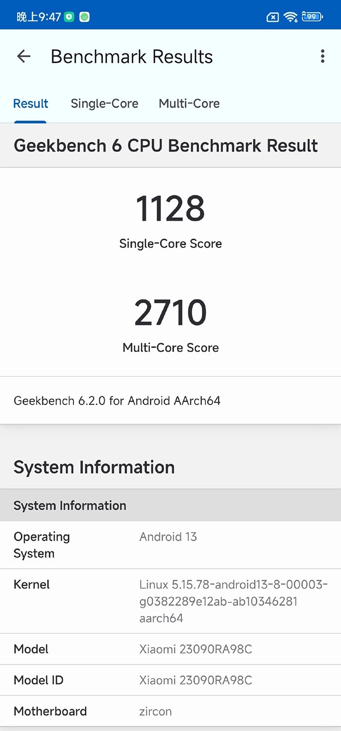 Điểm GeekBench Redmi Note 13 Pro Plus