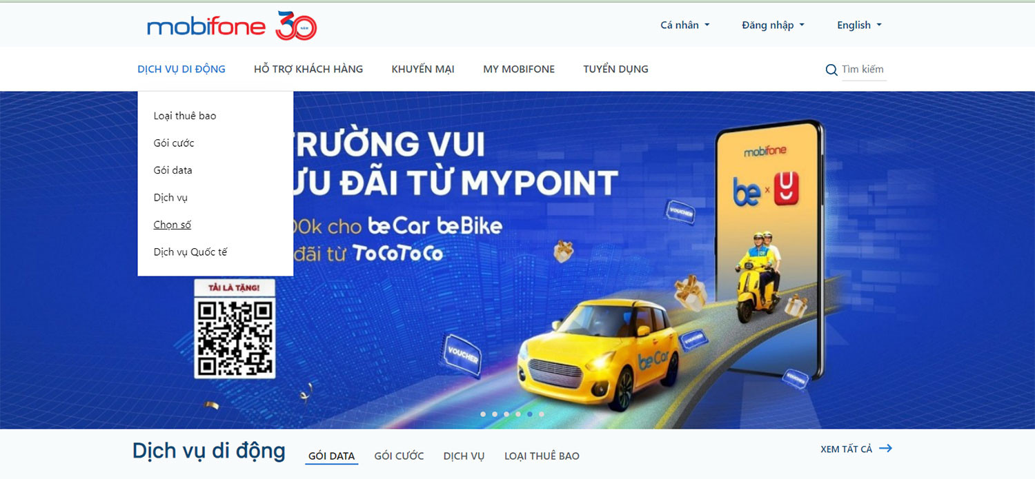 Bạn vào trang web và tìm mục Chọn số để mua SIM