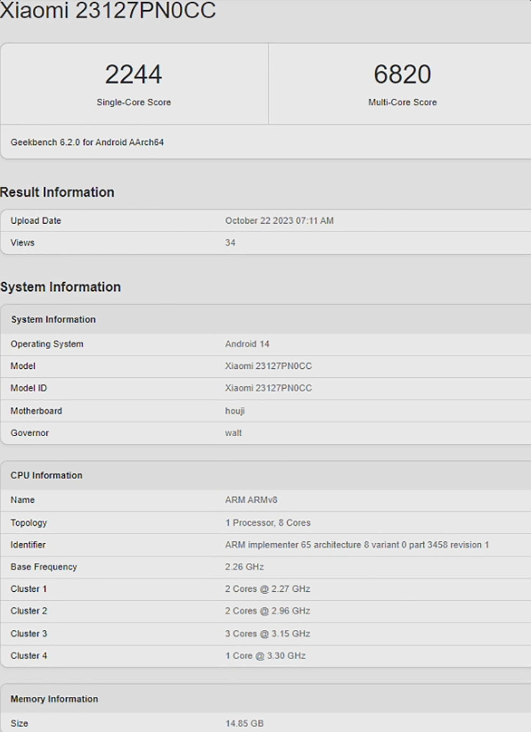 Xiaomi 14 xuất hiện cùng điểm GeekBench