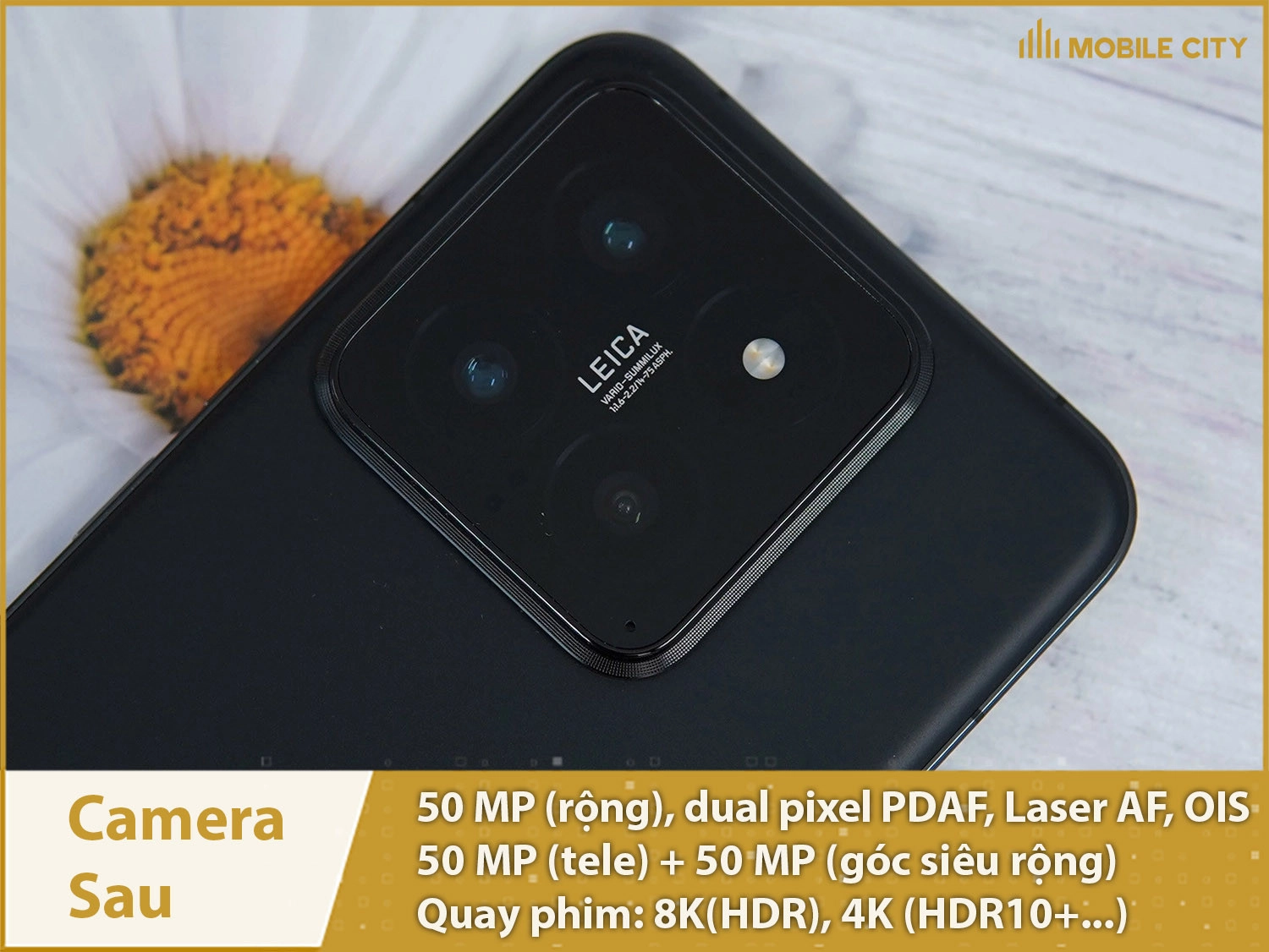 Camera sau Xiaomi 14 có 3 ống kính đều là 50MP; hỗ trợ quay phim 8K