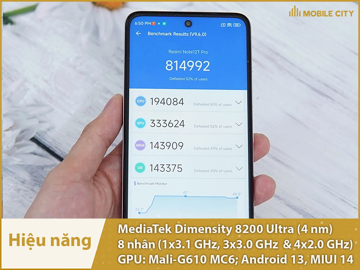 Xiaomi Redmi Note 12T Pro  chạy chip Dimensity 8200 Ultra