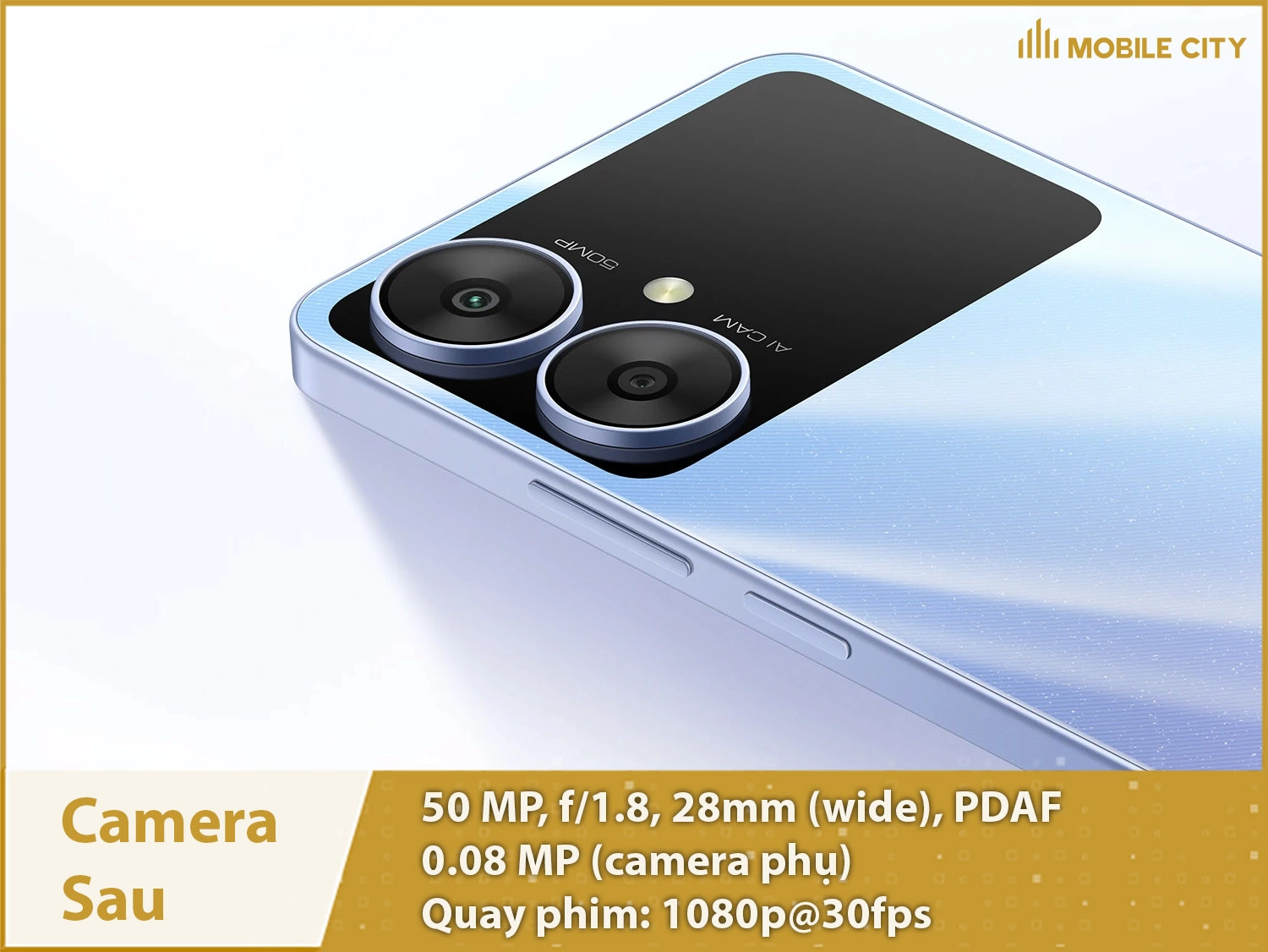 Camera sau Redmi 13R gồm 50MP + 0.08MP; Hỗ trợ quay phim 1080p