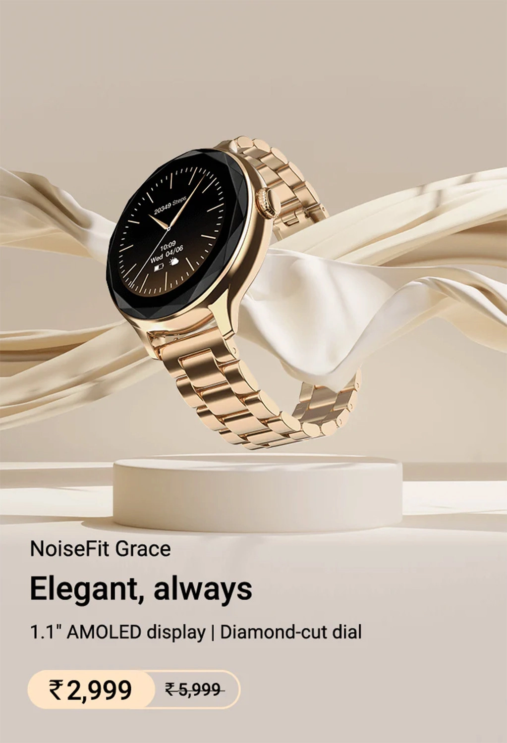 Đồng hồ NoiseFit Grace hiện có giá khởi điểm là 2.999 INR.