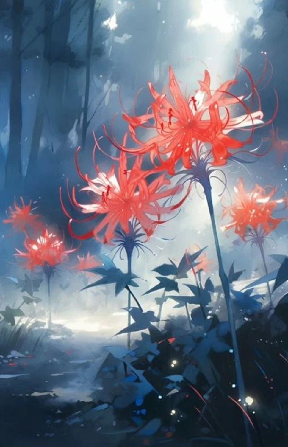  Ảnh nền tranh vẽ rừng hoa bỉ ngạn anime cho điện thoại