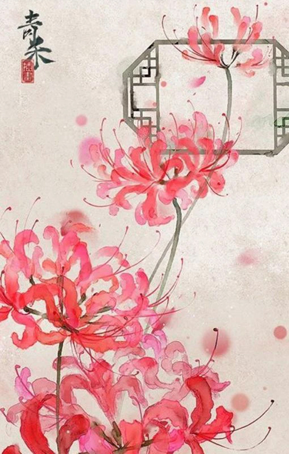 Ảnh nền tranh vẽ hoa bỉ ngạn cổ trang Trung Quốc