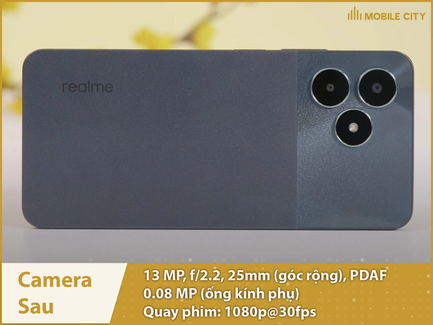 Cảm biến chính Realme Note 50 là 13MP; hỗ trợ quay phim 1080p