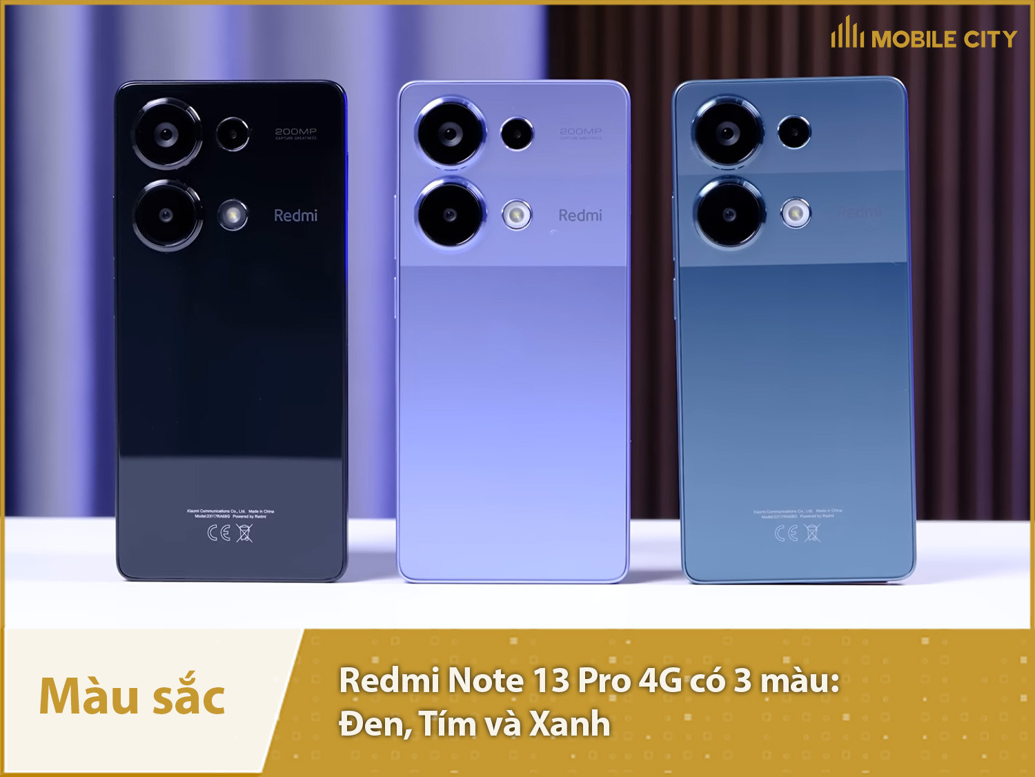 Redmi Note 13 Pro 4G có các màu: Xanh, Tím và Đen 