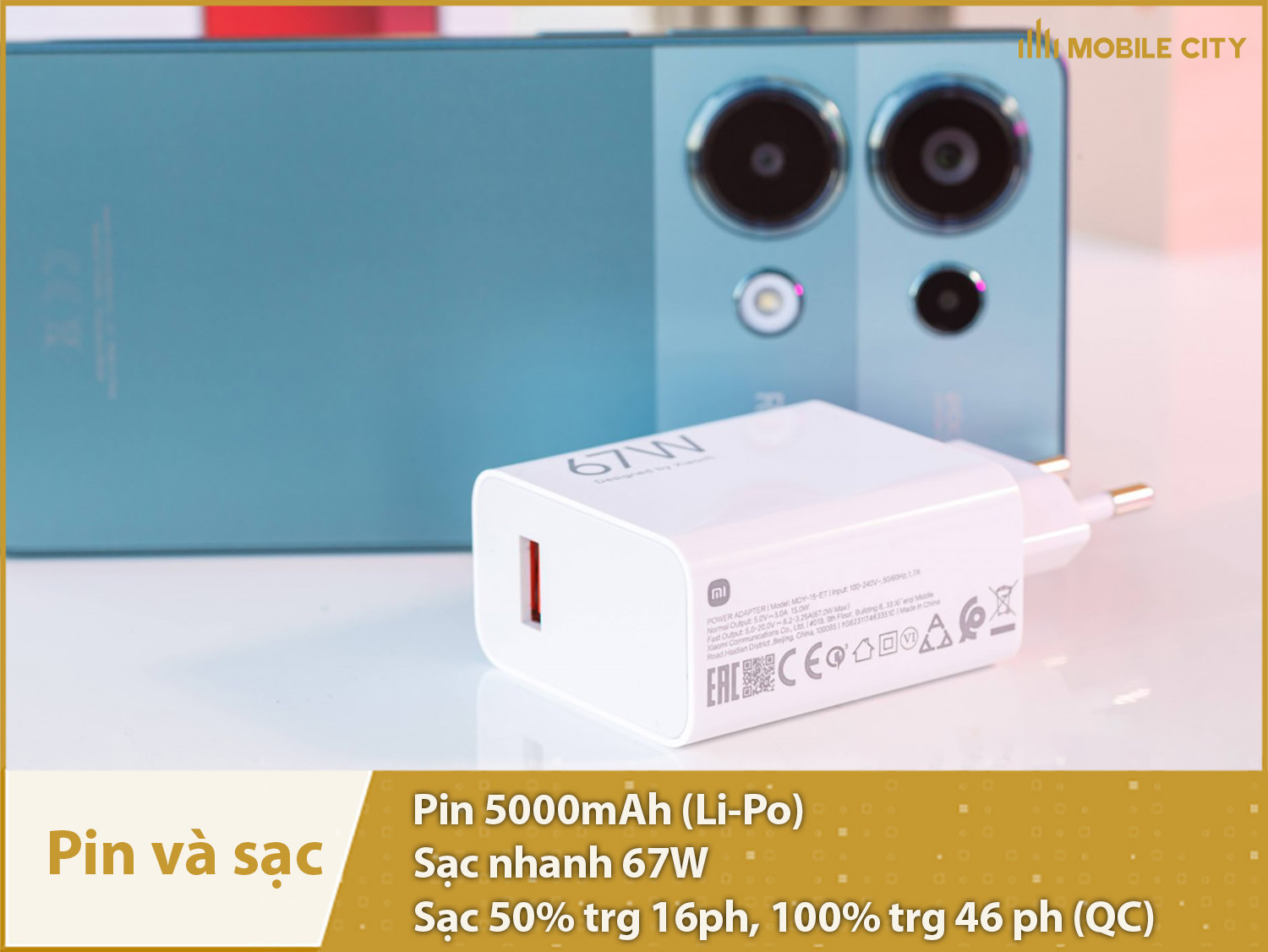 Pin 5000mAh, sạc 67W