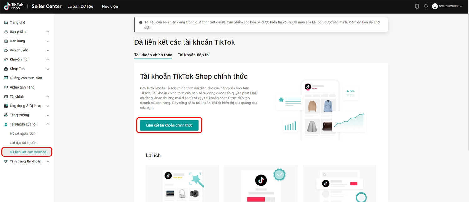 Tạo liên kết tài khoản cá nhân với tài khoản TikTok Shop