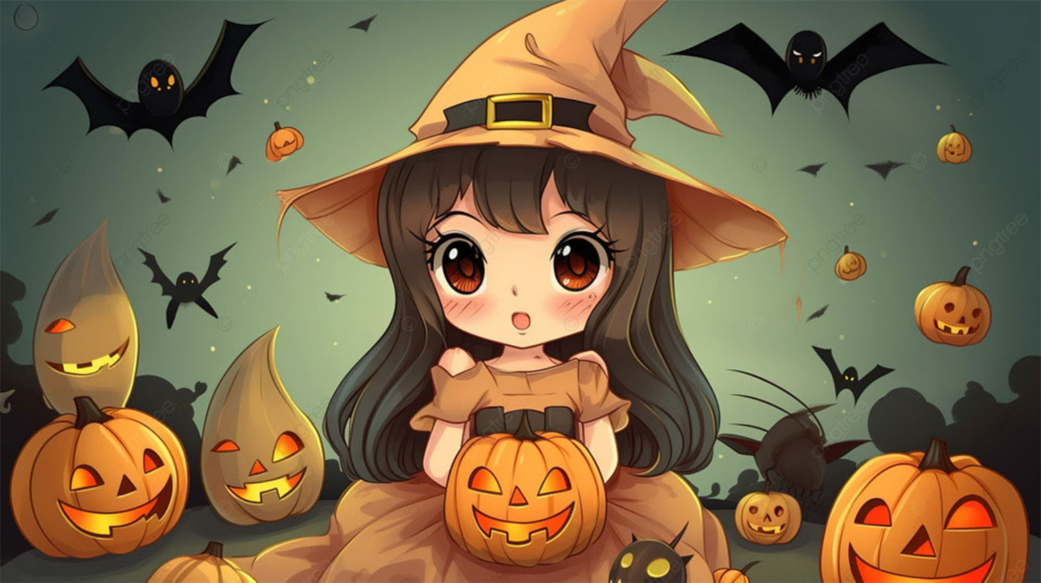 Hình nền phong cách Anime cute hóa trang Halloween