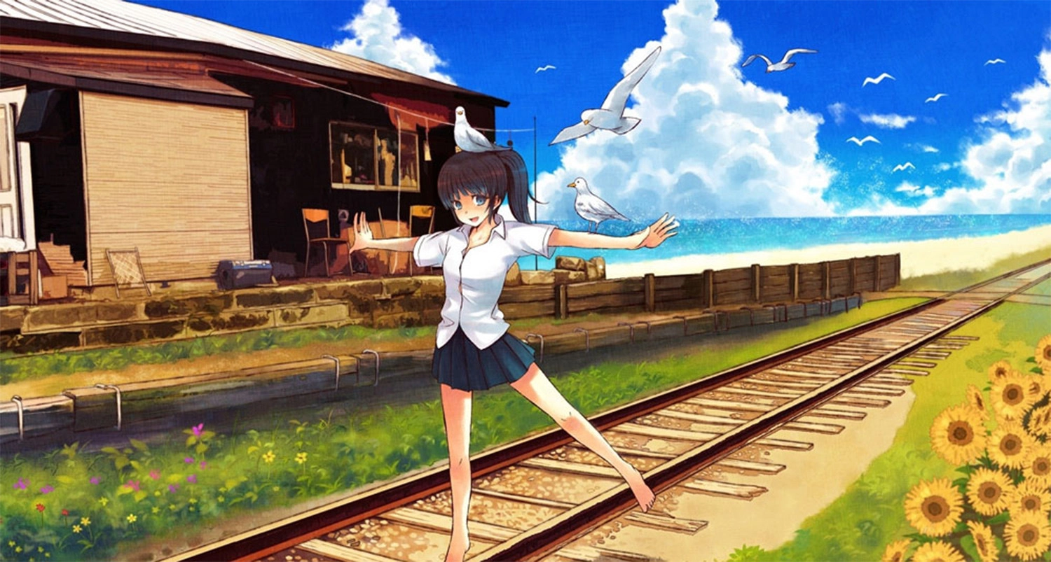 Hình nền phong thái Anime cảnh quan đàn chim
