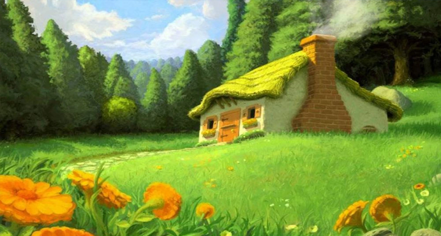 Hình nền phong thái Anime cảnh quan mái nhà thân thiết rừng