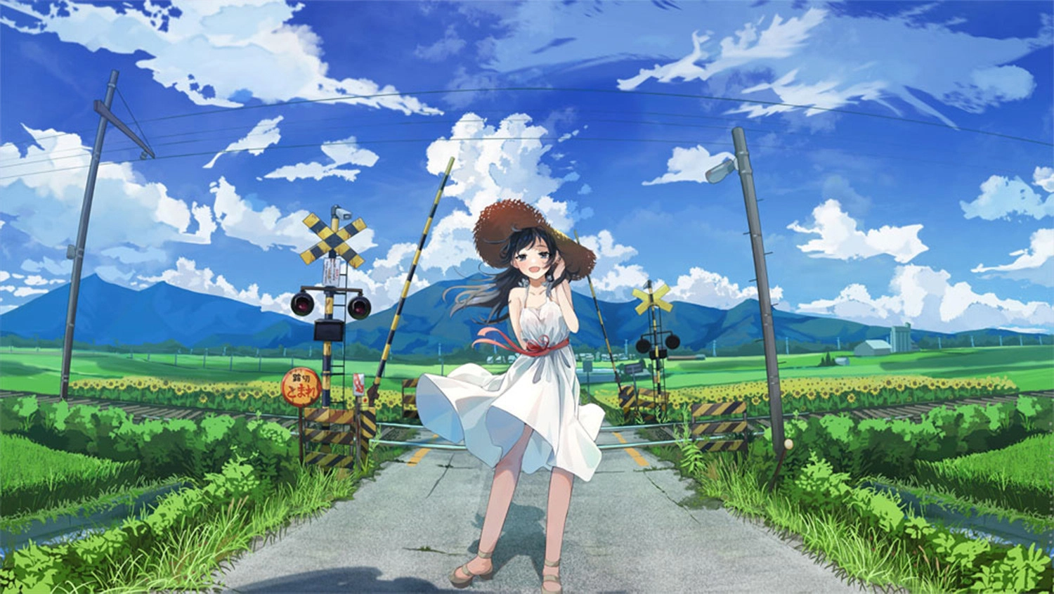 Hình nền phong thái Anime cảnh quan vô xanh