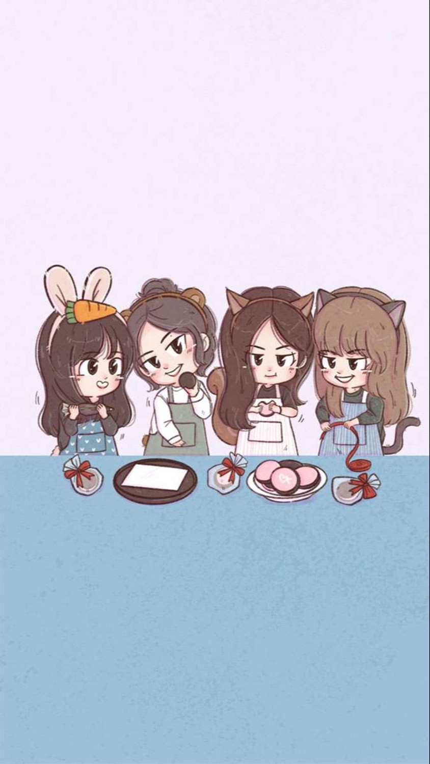 Hình nền điện thoại nhóm Blackpink chibi siêu đáng yêu