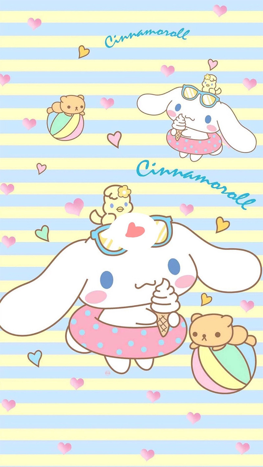 Hình nền điện thoại nhân vật Cinnamoroll ăn kem