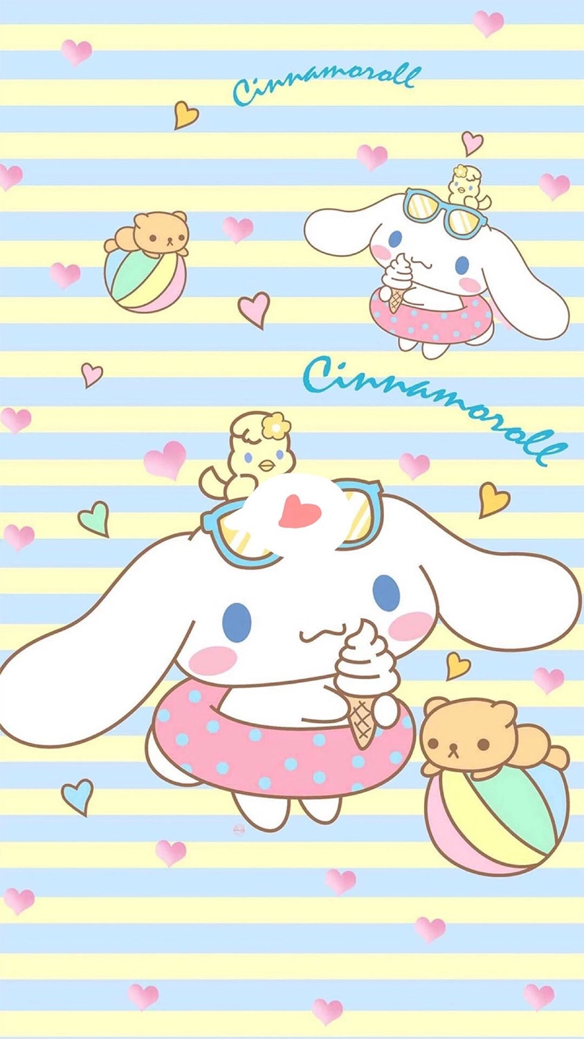Hình nền điện thoại nhân vật Cinnamoroll ăn kem