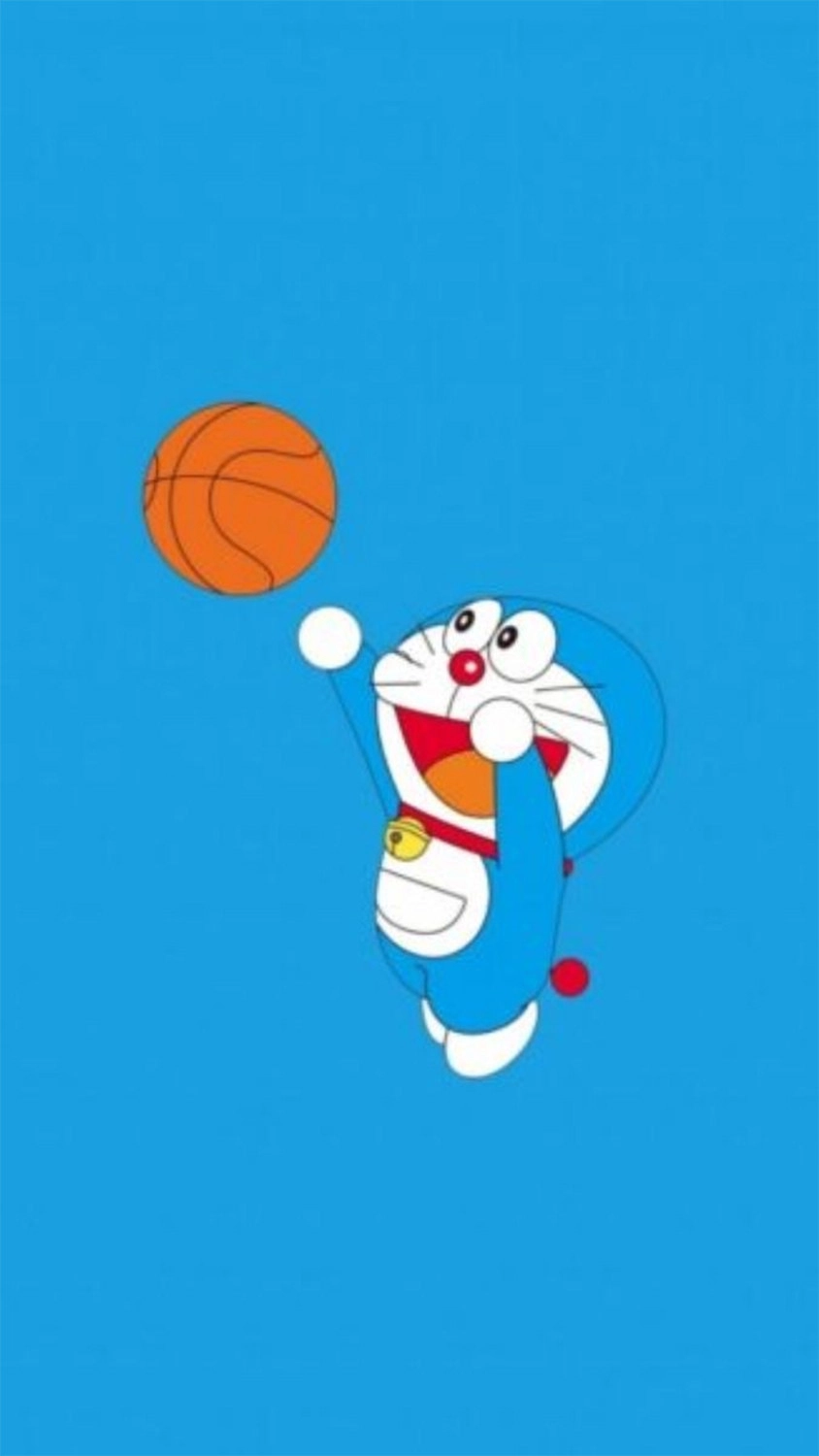 Hình nền điện thoại cảm ứng chú mèo máy Doremon đùa bóng rổ