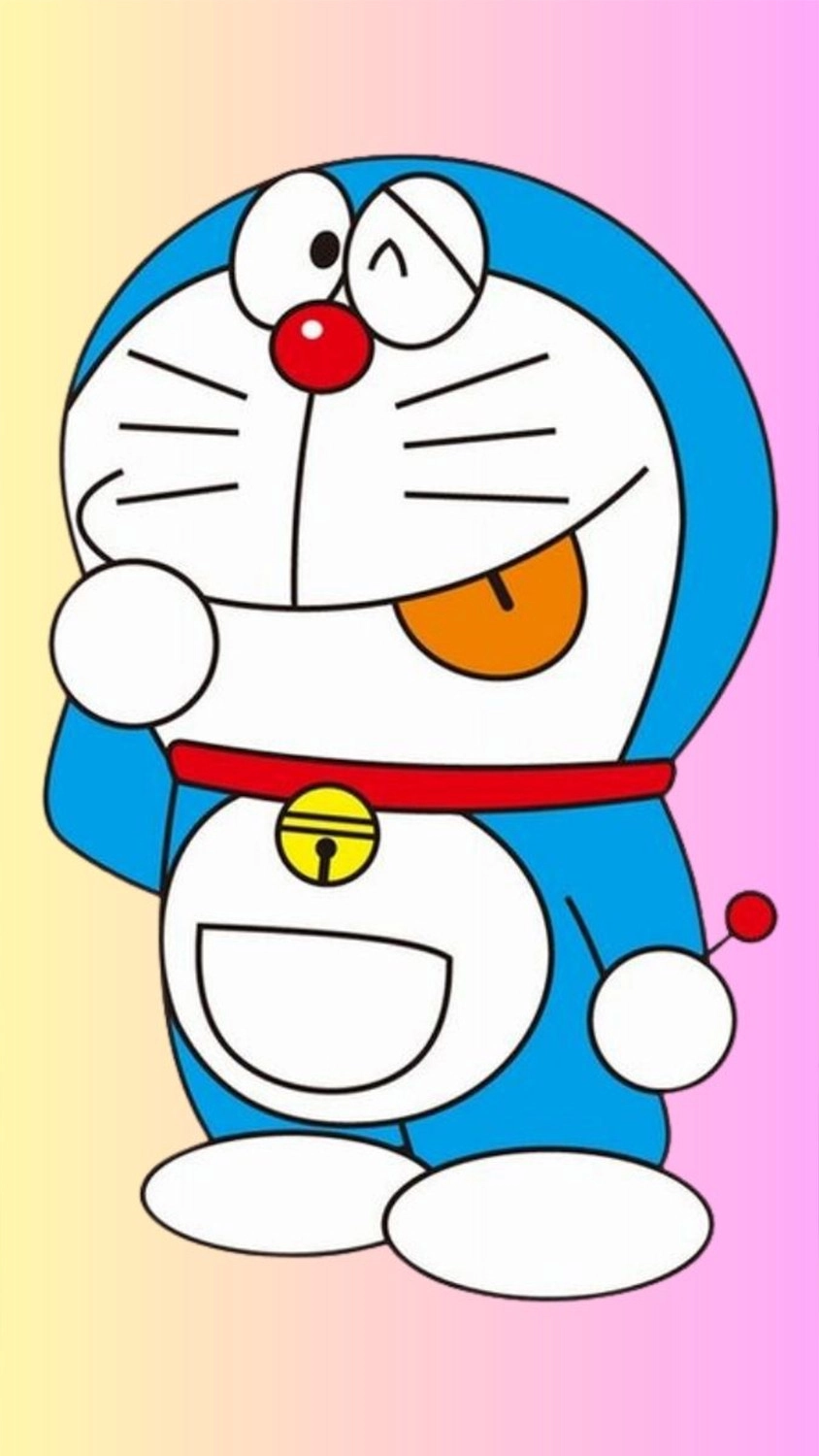 Hình nền điện thoại chú mèo máy Doremon nền pastel