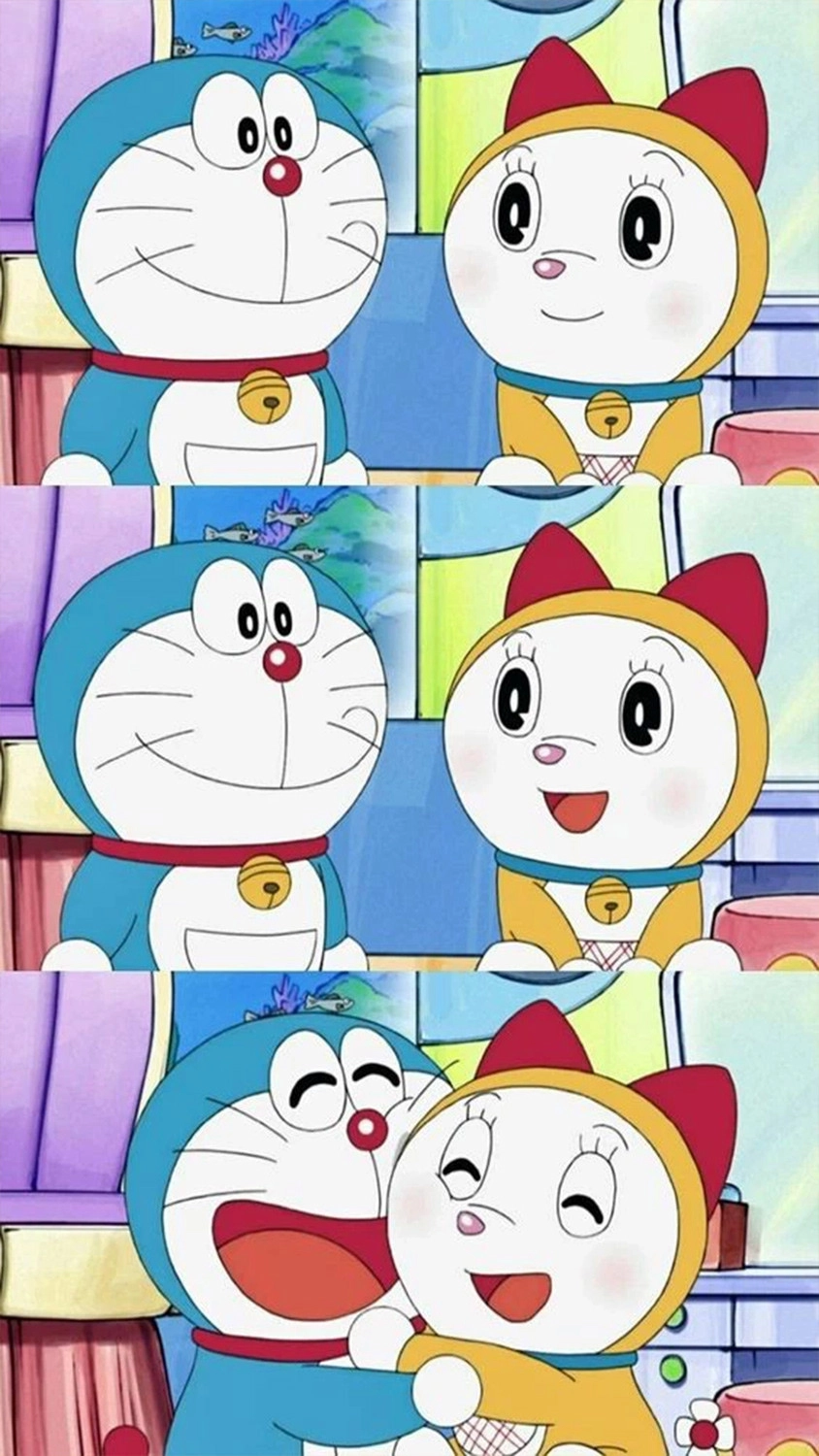Hình nền điện thoại chú mèo máy Doremon và Doremi cute