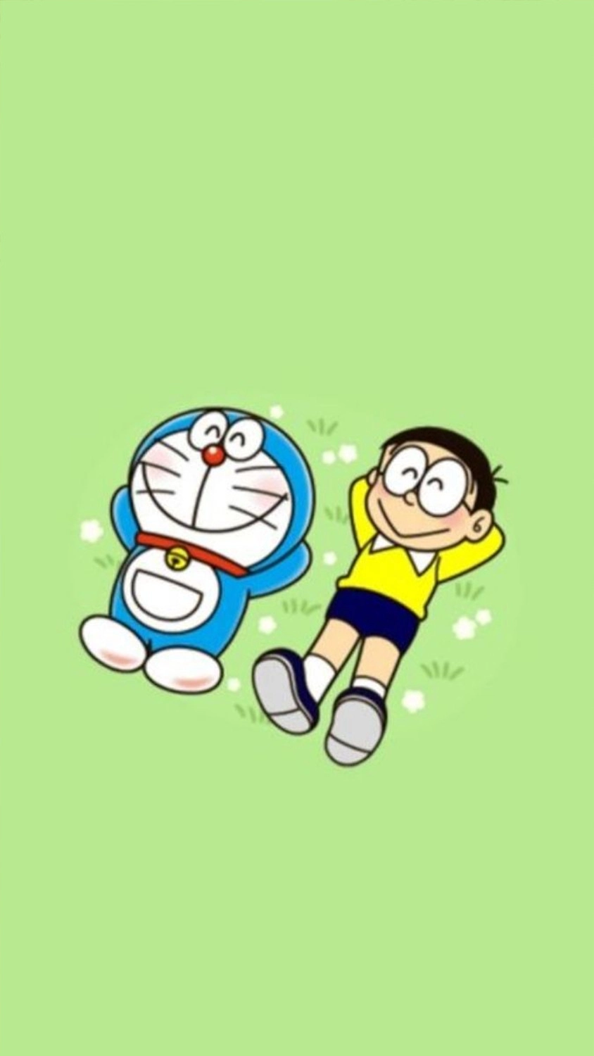 Hình nền điện thoại chú mèo máy Doremon cùng Nobita