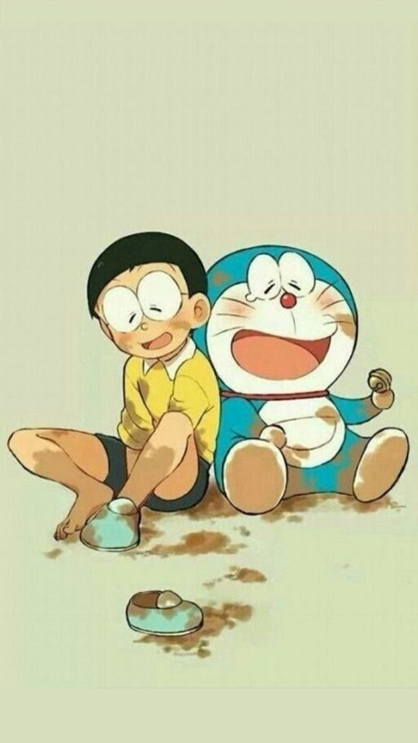 Hình nền điện thoại chú mèo máy Doremon và Nobita đáng yêu