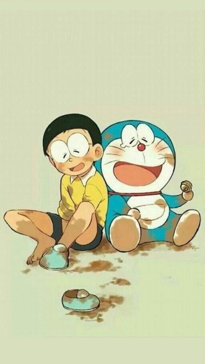 Hình nền điện thoại chú mèo máy Doremon và Nobita đáng yêu