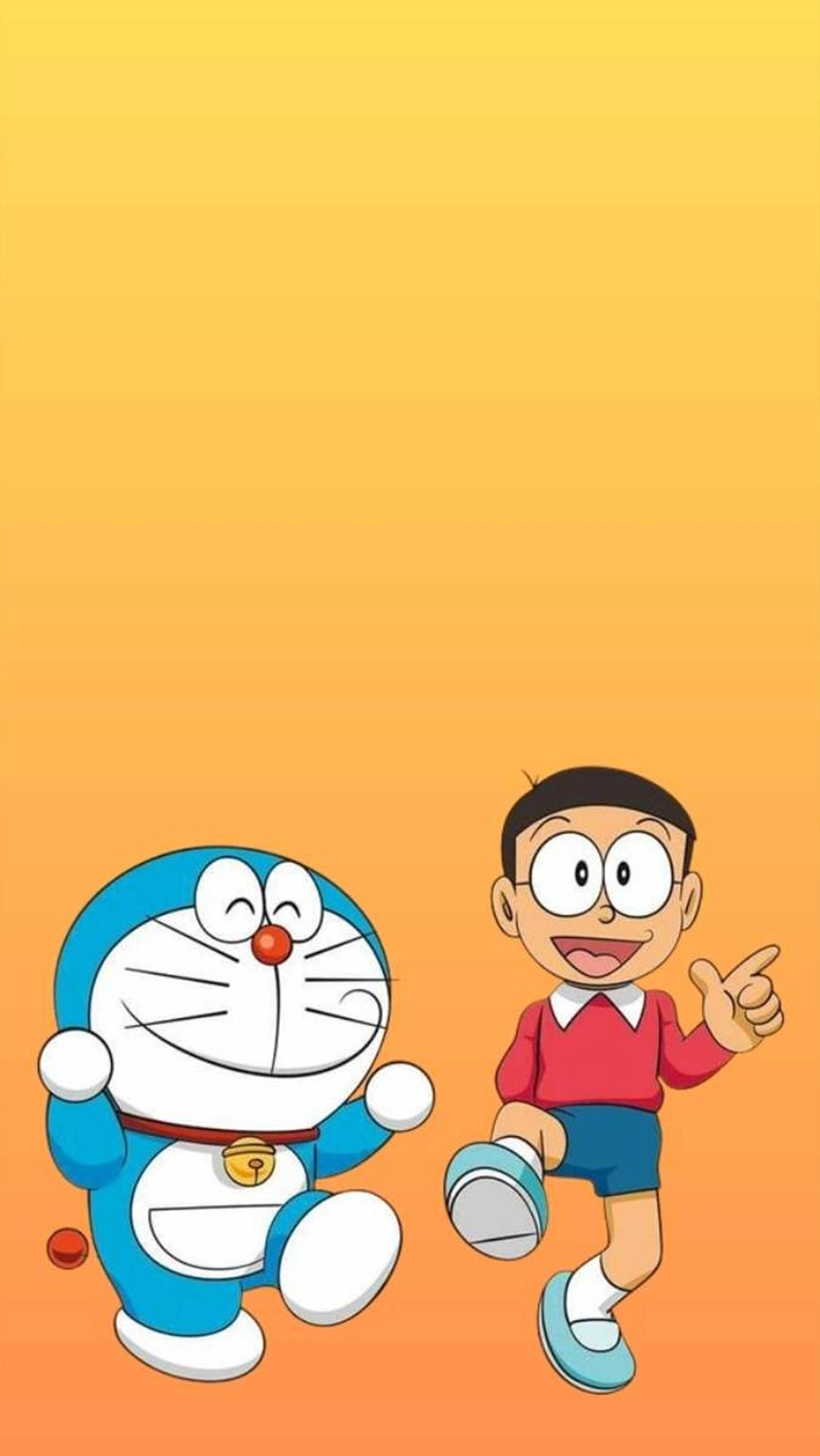 Hình nền điện thoại cảm ứng chú mèo máy Doremon và Nobita dễ dàng thương